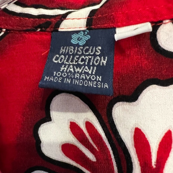 Hibiscus Collection Hawaiian Mens Shirt XL Short Sleeve Red Hawaiian Button Up - Picture 7 of 8